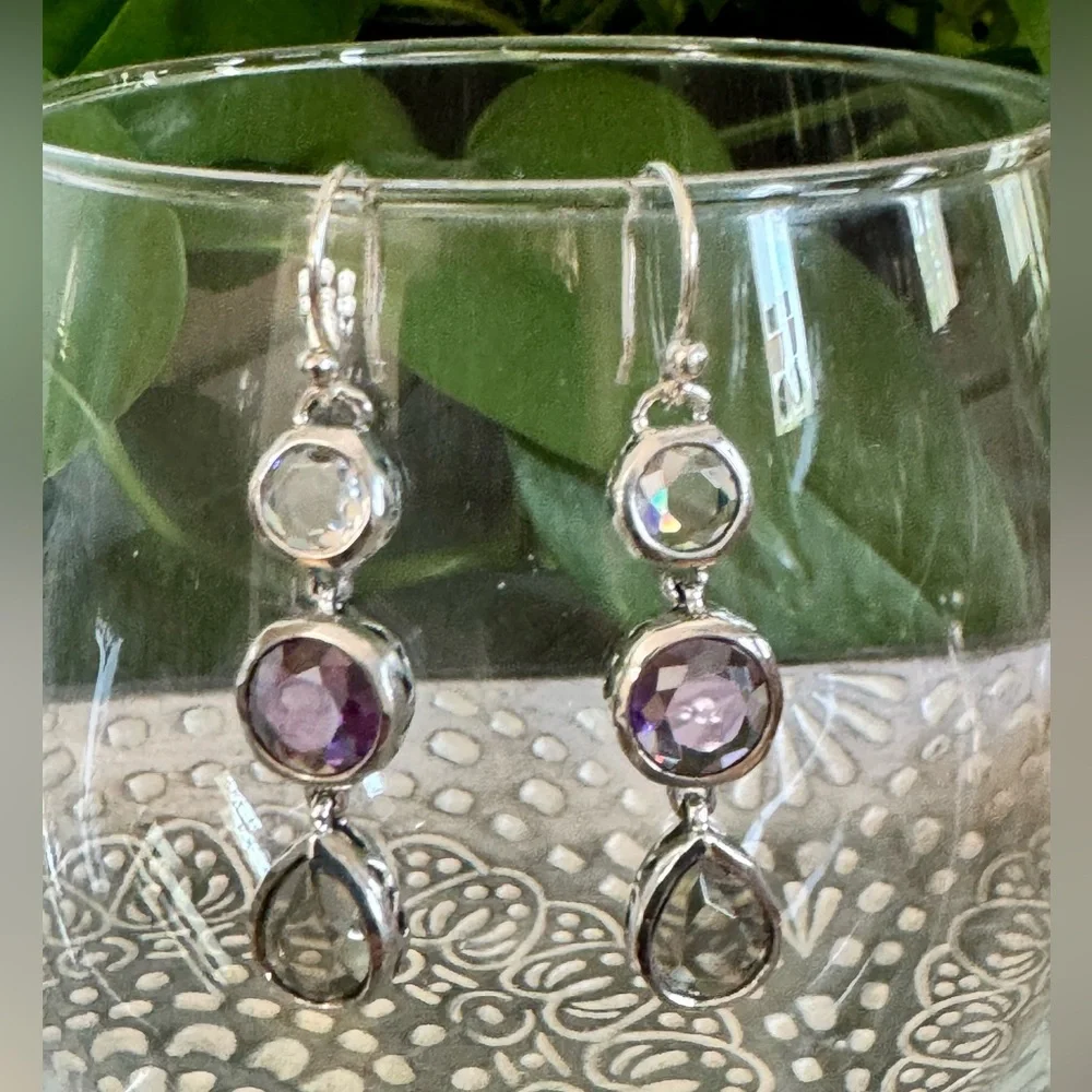 Silpada Earrings W2283 PLUM PRETTY CZ Sterling Silver Purple Grey Dangle - Picture 2 of 13